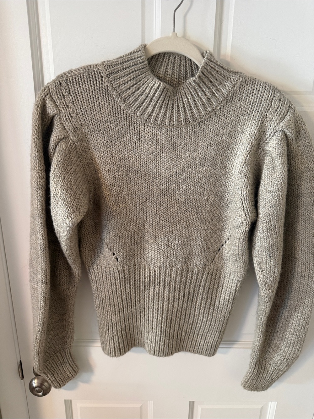TOPSHOP Banana Sleeve Chunky Funnel Neck Cropped Sweater Oatmeal Small 4-6